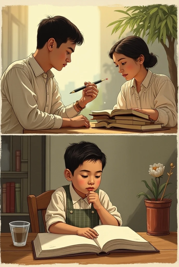 A boy talking to his old father