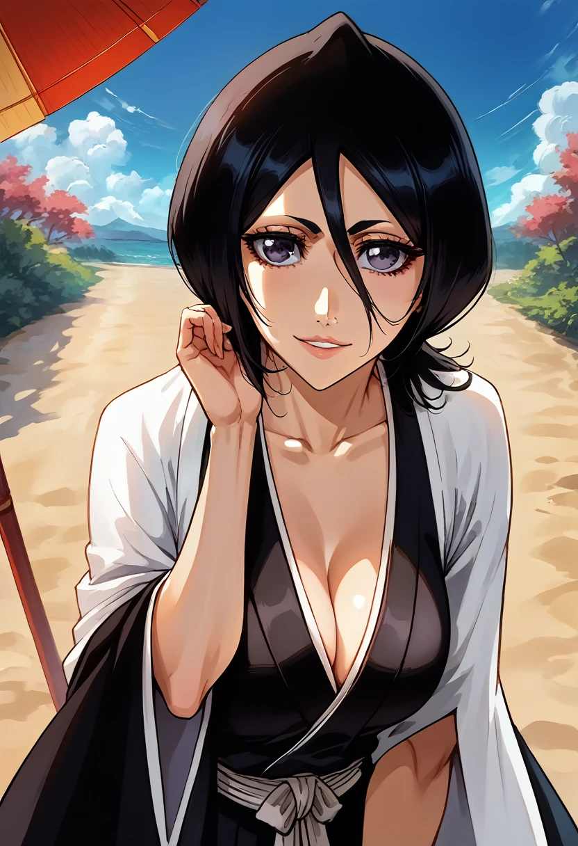 (masterpiece),  sexy pose, proud mood, cleavage,  looking at viewer,
1girl,  kuchiki_rukia, black hair, short hair,  detailed background of a japan garden, 
<lora:add_detail:1>  <lora:kuchiki_rukia:0.9>