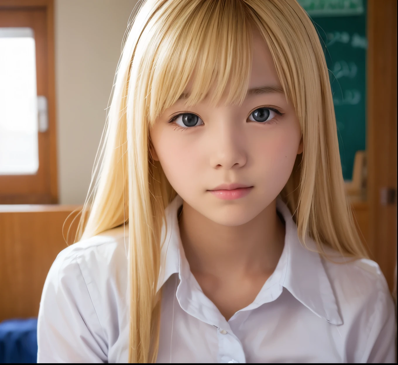11 year old girl with blond hair kneeling in my house. she closed her eyes and stuck out her tongue. I look down at her.