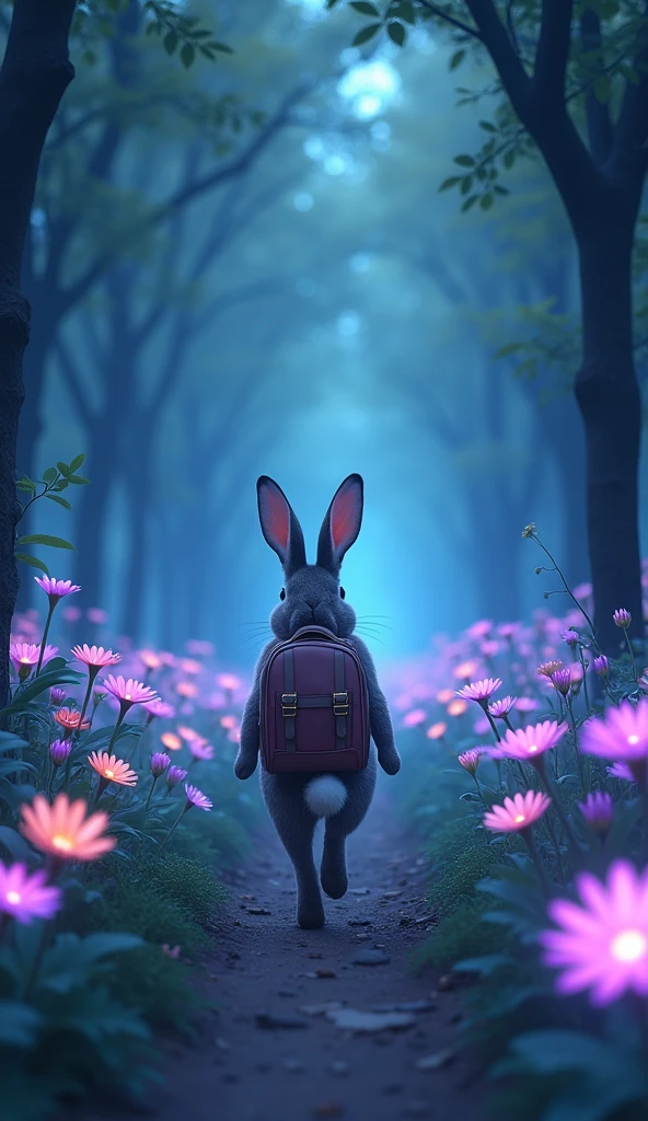 Following the map, the rabbit wearing travel bah along with him finds a ...
