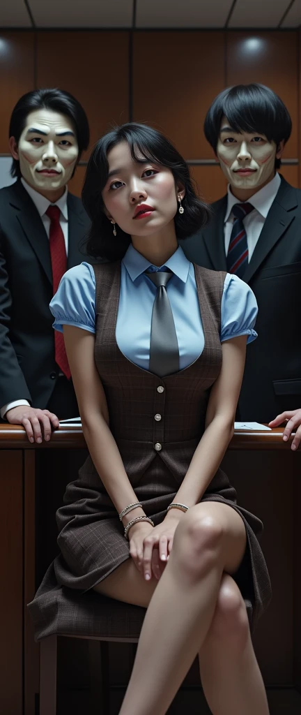score_9, score_8_up, score_7_up, score_6_up, score_5_up, score_4_up,
aamia, navy pinstripe jacket, white lapel, suit jacket, skirt suit, red patterned necktie, blue dress shirt with white collar, belt, waistcoat, three-piece suit, open jacket, high heels, makeup, dark eyeshadow, red lipstick, kneeling, overcome with pleasure, bedroom eyes, looking at viewer, office, glasses, cum on face, wet clothing, cum shot, semen covered face, cum in hair, facial, , projectile cum, excessive cum, cum in mouth, cum on hair, cum on body, cum on clothes, cumdrip, cum string, cum pool, bukkake, handjob, blowbang, oral sex, blowjob, fellatio, deepthroat