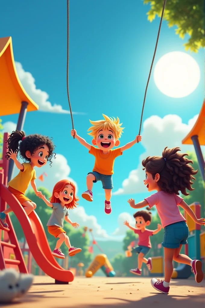 1) Some children are seen playing happily in a playground.

Draw the situation with emphasis on shape, space and action.