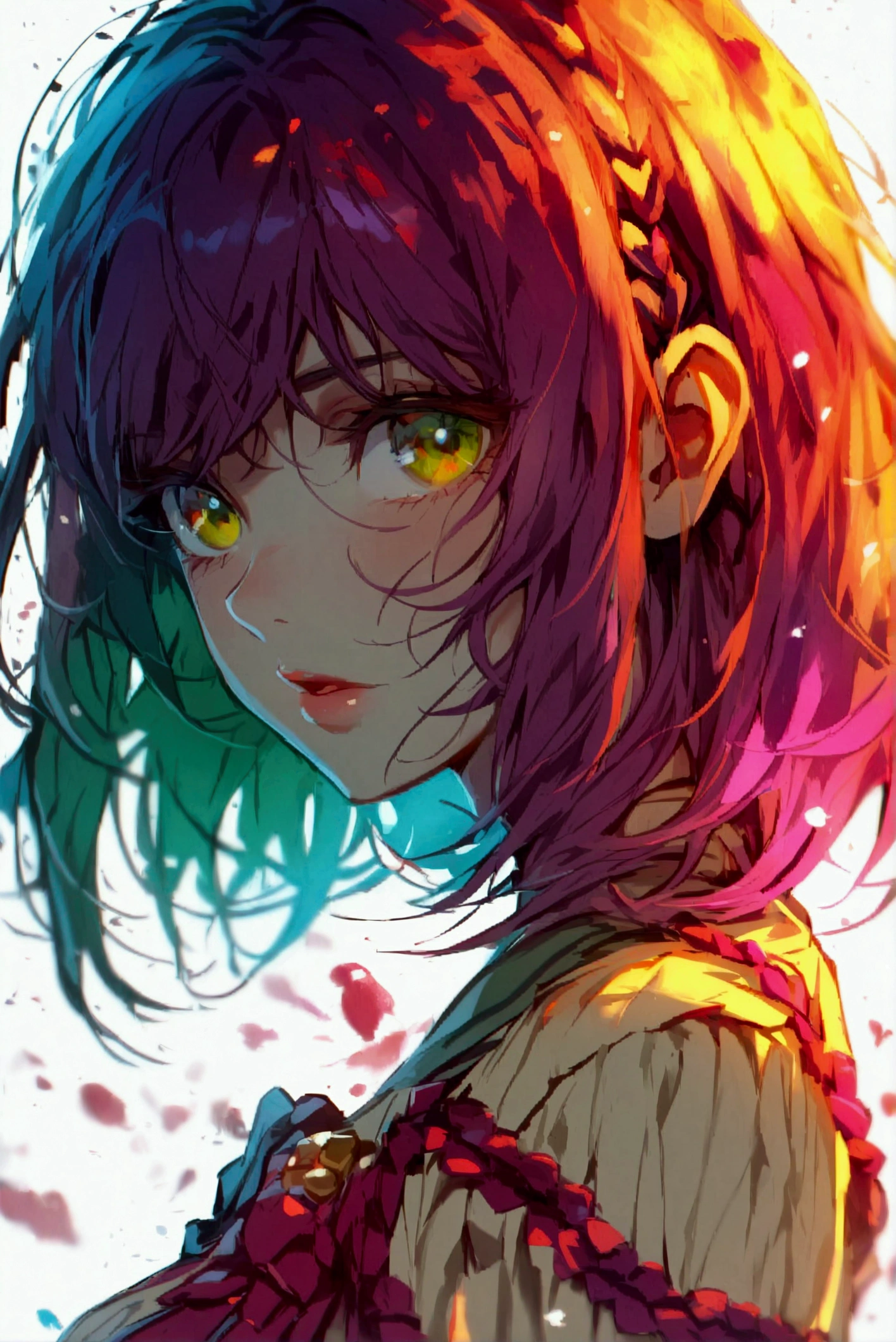 best quality, masterpiece, highres, extremely detailed girl, solo, sharp focus, cinematic lighting, character, 1 girl, solo,beautiful detailed eyes, green eyes, Sharp focus, masterpiece illustration, shiny hair, messy medium hair, small breasts, 8k wallpaper, extremely detailed, intricate, hyper-detailed <lora:iridescentHairLORA_v1:0.8>, ((multicolored hair)), glow hair, <lora:meruTheSuccubus_meruV1:0.6>, meruccubus (merunyaa), merunyaa, demon horns, red skin, demon tail, flirty, Bikini, beach, swimming pool, indoor pool, onsen