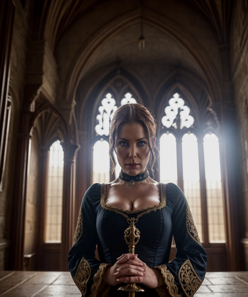 cinematic film still medieval style  photograph,  realistic, stock photo,  woman AngelaWhiteQuiron,  . historical, ornate, religious, gothic . shallow depth of field, vignette, highly detailed, high budget Hollywood movie, bokeh, cinemascope, moody, epic, gorgeous, film grain, grainy