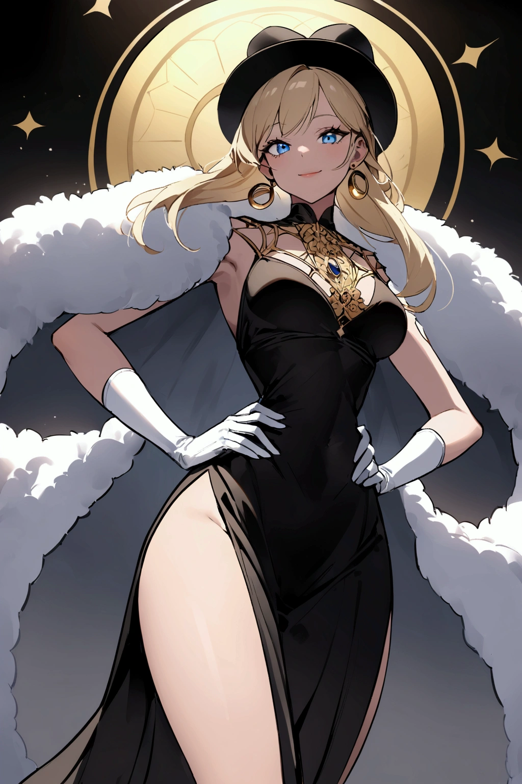 ((high detailed, best quality, 4k, masterpiece, hd:1.3)), BREAK night stars landscape, Rosalina, neon blue eyes, BREAK blue eyes, seductive, attractive, sexy smile, smiling, smooth anime cg art, long legs, vivid colors, detailed digital art, slim body, perfect skin, blonde hair, long blonde hair, BREAK crown, looking at viewer, BREAK looking at viewer, extremely detailed face, full body, earrings, gem, dark black makeup lips, dark gothic eyeshadows, dark eyeshadows, black eyeshadows, black sexy lips, black lips, dark lips, very dark lips, (perfect hands, perfect anatomy), black makeup, detailed fingers, five fingers per hand, 5 fingers, (1 girl), detailed lips, detailed black lips, black painted lips, gothic painted lips, (off shoulder:1.1), (with your back turned:1.5, looking back pose), (looking back), (arms outstretched:1.3),