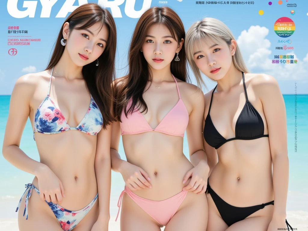 Highest quality,masterpiece,An idol group that puts eroticism on the forefront,Slingshot swimsuit,Two-tone hair color,A good friend,Promotional photo shoot,pubic hair