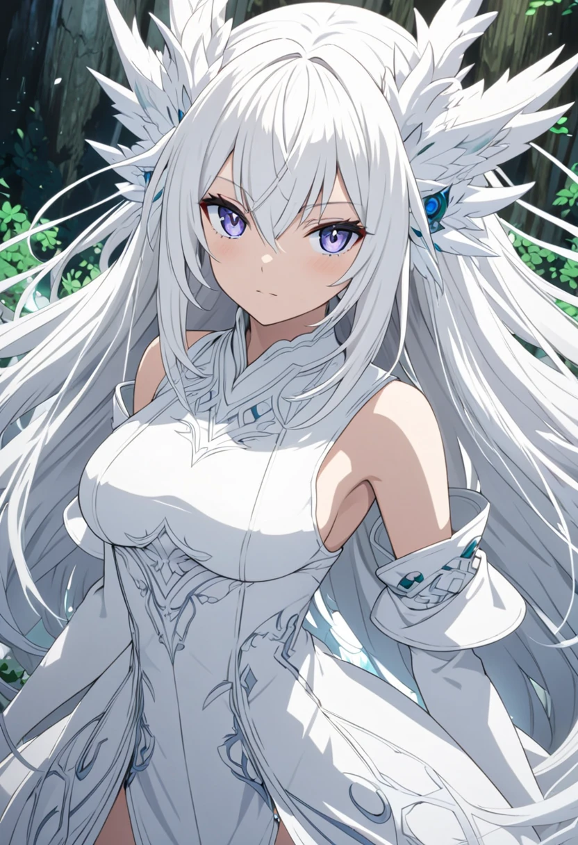 woman in white costume with long white hair, Best anime 4k dragon girl, detailed anime character art