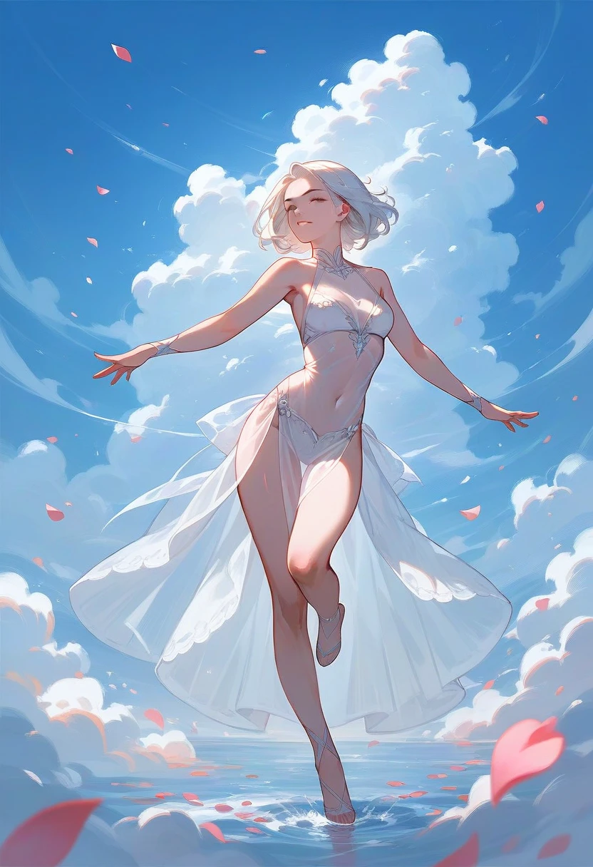 (top-quality、masterpiece)、女の子 1 人、feet pose、A smile、laught、mare、fullnude、fullnude、fullnude、fullnude、bionde、hitornfreckles、red blush、looking at viewert、hair wavy、clouds、Splashing、vague、suns、mont、Wet、M-shaped legs