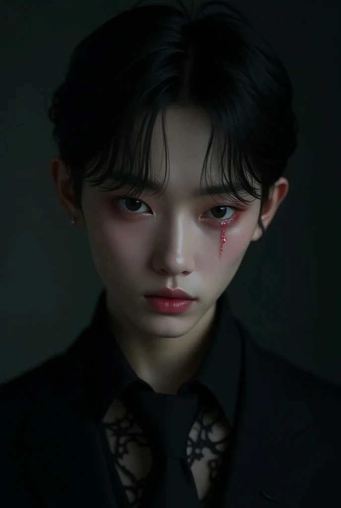 Kim Taehyung with blood splattered on his face