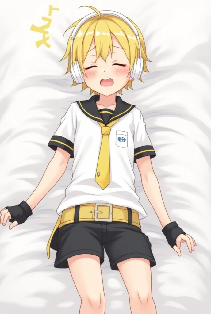 one boy and one man, man is faceless, (Len_Kagamine), (shota), blue eyes, blond hair, pure, innocent, blush, sailor uniform, (black short pants), (cowlick hair), cool, (kneeling:1.2), (fellatio:1.5), (deep throat), (penis in mouth:1.4), (hand job:1.2), (from side)