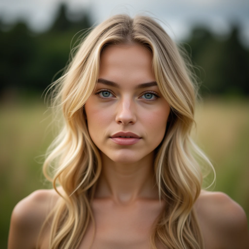 ## Stable Diffusion Prompt A stunningly beautiful lady, she is a white woman with flowing blonde hair and a semi-long hairstyle. She is topless, leaning forward, and completely naked. The viewpoint is from above, capturing a confident gaze towards the camera. Her facial expression is gentle and she wears a graceful smile. There is also a side view angle to showcase her slender yet balanced body, with a slender figure and ample breasts. The pose is reminiscent of a fashion model, exuding elegance and poise. Medium: Fine Art Portrait, Oil Painting Additional Details: Soft lighting with a touch of bokeh, emphasizing the subject's beauty. The artwork is created with remarkable attention to detail. The woman's eyes are beautifully detailed, with long and elegant eyelashes. Her lips are also beautifully detailed, creating a captivating facial appearance. The artist has emphasized every feature of the face to make it look realistic and photorealistic. Image Quality: (best quality, 4k, 8k, highres, masterpiece:1.2), ultra-detailed, (realistic, photorealistic, photo-realistic:1.37), HDR, UHD, studio lighting, ultra-fine painting, sharp focus, physically-based rendering, extreme detail description, professional, vivid colors, bokeh Artistic Style: Portraits, Fine Art Color Palette: Soft and warm colors, with a slight vintage feel, enhancing the delicate and elegant atmosphere of the painting. Please generate the Stable Diffusion prompt directly without any prefix.