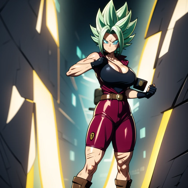 dbsuper style, 
Girl, green aura, super saiyan aura, belt, cyan hair, huge hair, bruise, bruise on face, clenched hands, frown, glasses, gloves, blue eyes, grey gloves, injury, medium breasts, huge muscular, solo, spiked hair, super saiyan, super saiyan 4, mouth opened, furious, military's uniform, widow's preak
, ((masterpiece)) 
