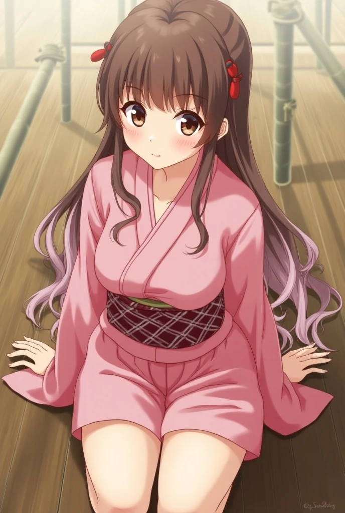 <lora:æ°´ååé¹¤1V-000010:0.8>,1girl,æ°´ååé¹¤,brown hair,long hair,bangs,brown eyes,
pink kimono,cleavage,japanese clothes,yukata,blue wrist scrunchie,slippers,wide sleeves,bathrobe,large breasts, hand on own face,hand on own cheek,breasts focus,, Exquisite visuals, high-definition,masterpiece,best quality,