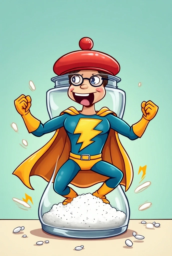 lonic Bond is shown as part of a
salt shaker, adding salt to a meal.
lonic Bond: A superhero-like
character in a bright, electrified
outfit,
(Make it cartoony style and make it easy to draw)