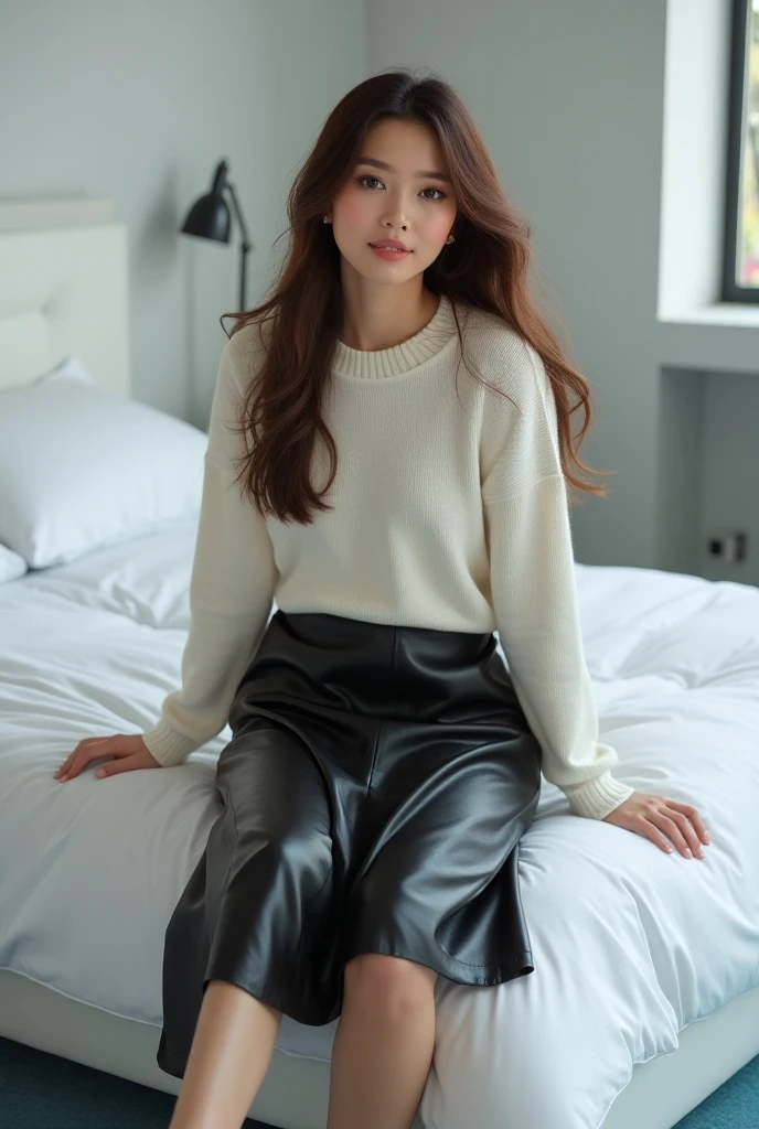 1 Girl,bedroom,Soft Light,Chinese Beauty,Long skirt,Dark-haired,long hair,