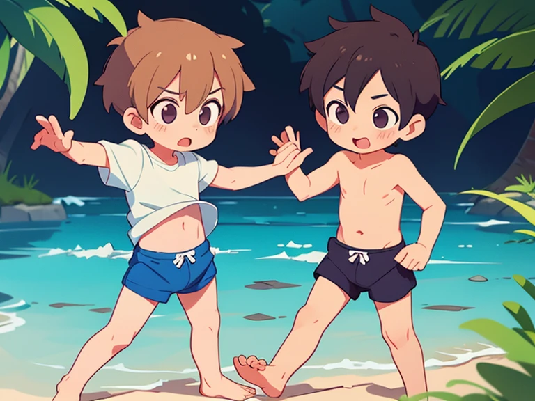 Two cute shota boys detailed body swim trunks 