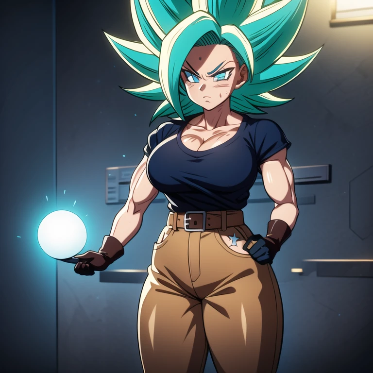 dbsuper style, 
Girl, green aura, super saiyan aura, belt, cyan hair, huge hair, bruise, bruise on face, clenched hands, frown, glasses, gloves, blue eyes, grey gloves, injury, medium breasts, huge muscular, solo, spiked hair, super saiyan, super saiyan 4, mouth opened, furious, military's uniform, widow's preak
, ((masterpiece)) 
