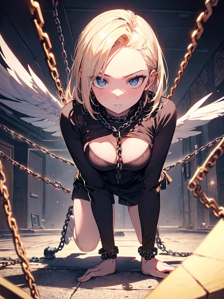 Shiny blond hair, very long hair, sophisticated haircut, ((((hair fully braided)))), ((small twisted braids)), thin and oval face, submissive, (((gagged))), cute and blushing 18 years old anime girl, look away because she is embarrassed and blushes, bright blue eyes, detailed face, detailed members, detailed arms, detailed hands, Girl lying, tied by chains, shackled, can no longer move, tied tightly, very hard tied up with lots of chains, hampered by so many chains that she can no longer move, bound hands and feet, chains tie his whole body, tied extremely tightly and forcefully to her bed by a lot of chains, its limbs are strongly tied together by chains, his torso is tied up with thick cords, her chest is so tied up with chains that it sticks out, her legs are tied tightly with thick chains, his hands are tied behind his back with chains, she can no longer move her feet, her hands which are tied by thick chains, she desperately tries to free herself, likes to be tied tight with big chains, likes to be immobilized by big chains, lying down, his hands and feet are strongly tied to the railing of his bed, his legs are pressed together and tied with chains, its limbs are held vigorously by imposing chains, her hands are tied securely behind her back by chains, her chest is compressed by strong chains, she is pressed against her bed and restrained by large chains (shibari, arms behind the back:1.4), (hands on the back), (masterpiece, best quality) 1.5, 1girl, solo, (sexy, beautiful woman, perfect face, perfect eyes, perfect hands), samus aran, (shibari, arms behind the back:1.4), (hands on the back), Spread the legs, s&#39; ((lie in bed by big chains)), ((close up of the girl)), ((((lie in bed)))), ((((a princess in armor trapped in a dungeon)))), ((((armor dress)))), ((((armor suit)))), ((((chained to the prison wall)))), ((((chained by big chains))))