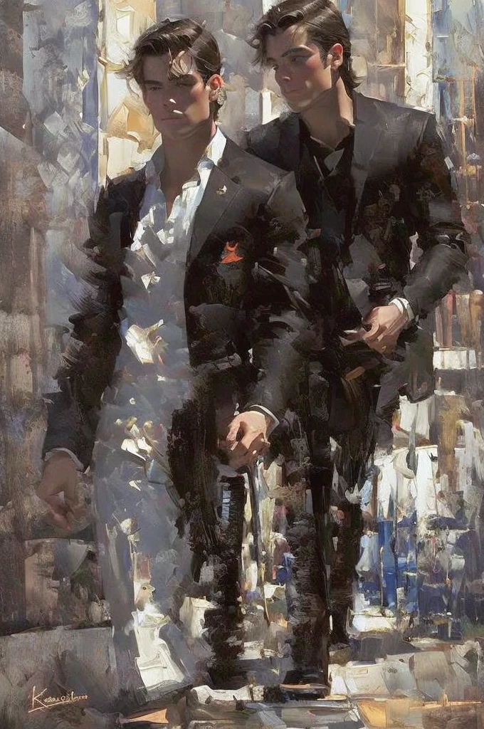 (Oil painting 1.2 Oil Painting Strokes 1.8) （Oil painting 1.2）（（Model(Oil painting 1.2 Oil Painting Strokes 1.8) ！Cartoon young gay couple walking on city street in rain, Guweiz style artwork！（（affectionate（Don't look at the lens！）ambiguous relationshison, whole body from top to bottom！handsome man, elegant posture！Rendering advanced！Artis, Movie！ muscular man！french art！Young handsome male model！The light coming in from the window！Award-winning works！man huggin！20 years old ！There is a sense of story！Elegant！Hold your chin in your hand Stylish Cinema Lighting！（carefully sculpted eyes））Oil painting style！Long hair！！It's about K and T, K and T are both in their early 20s, extremely attractive, twink, young men, no beard, desirable, hunky, and manly men. K and T are wearing black clothing resembling imperial soldier without armor. T is a short, dark-brown-skinned, Muscular, iraqi man, with long hair black He is shorter than K. K is a tall, white, athletic, white romenian , with long hair, with hair like heartsteel Kayn from LOL. He is taller tan T. The setting is indoors, in a bedroom, late at night. dynamic, interactive poses. The overall mood is provocative, passionate, expressive, Sensual, magical, and visceral, evocative of gay romance, gravitas, and love. extremely detailed, romantic lighting, romantic mood, romantic atmospheric, shadowplay, Vignette. no women. twinkies