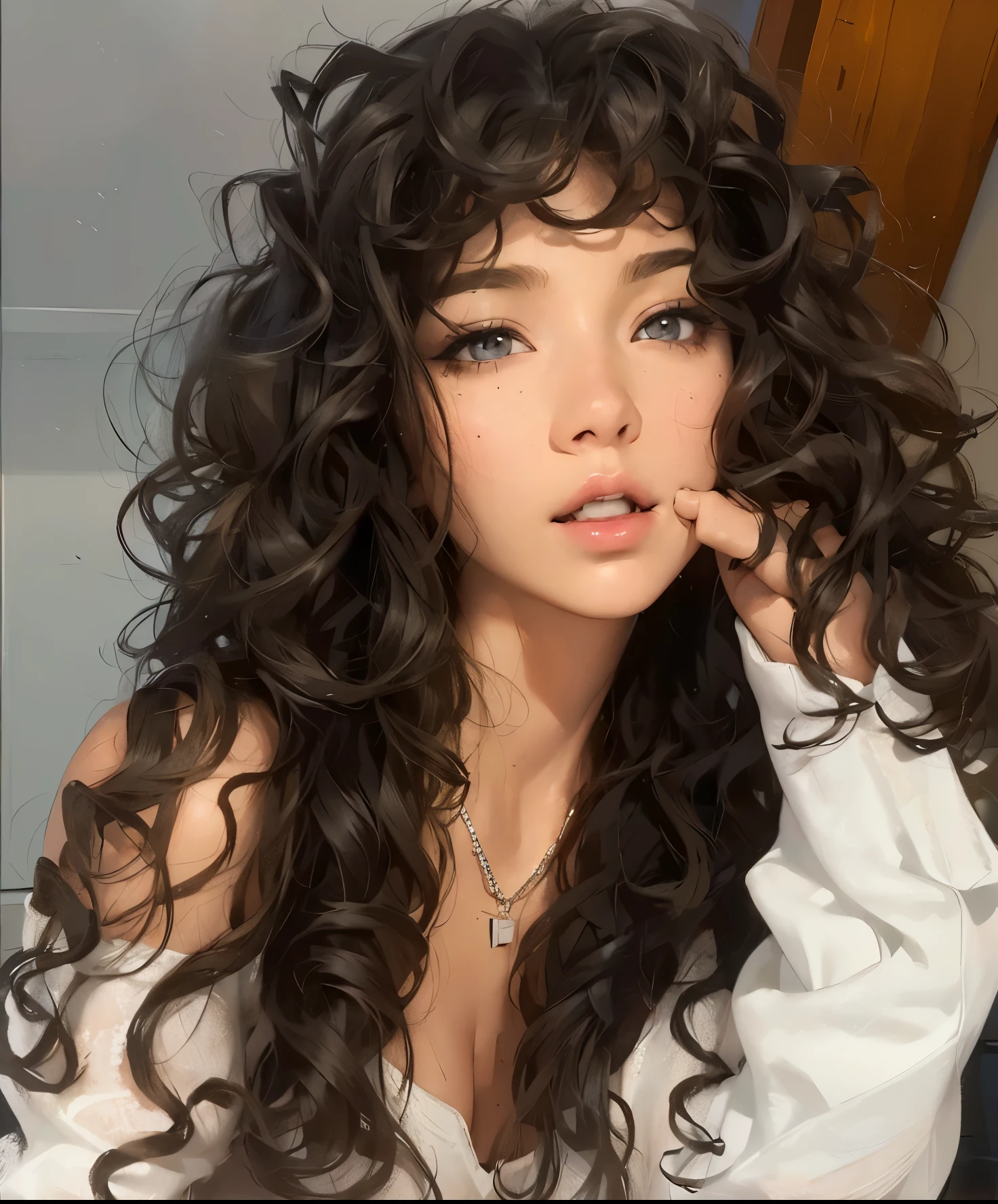 ((((masterpiece, best quality, high resolution)))), Extremely detailed 8K, Beautiful girl with slender body, (Ultra HD, Ultra-detailed, Highly detailed, Highly realistic, Ultra-realistic, photograph realistic), (1girl:1.5), (Realistic blonde hair with dark roots), short wavy hair, bob cut, (dynamic poses), facing at camera, light smile, (beautiful detailed face, beautiful detailed eyes), (white tank top, thin material), see through top, cleavage, dark jean shorts, glow, sweat, (sunbeam, sunlight), detailed makeup