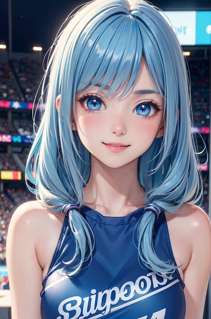 (8k, masterpiece), high resolution, high quality (best quality), very detailed, bulma, looking at you, seductive look, sexy smile, volleyball uniform, looking at you, seductive look, sexy smile, spectacular dynamic lighting, beautiful eyes, delicate face, detailed skin, detailed breasts, Eyes,Beautiful eyes