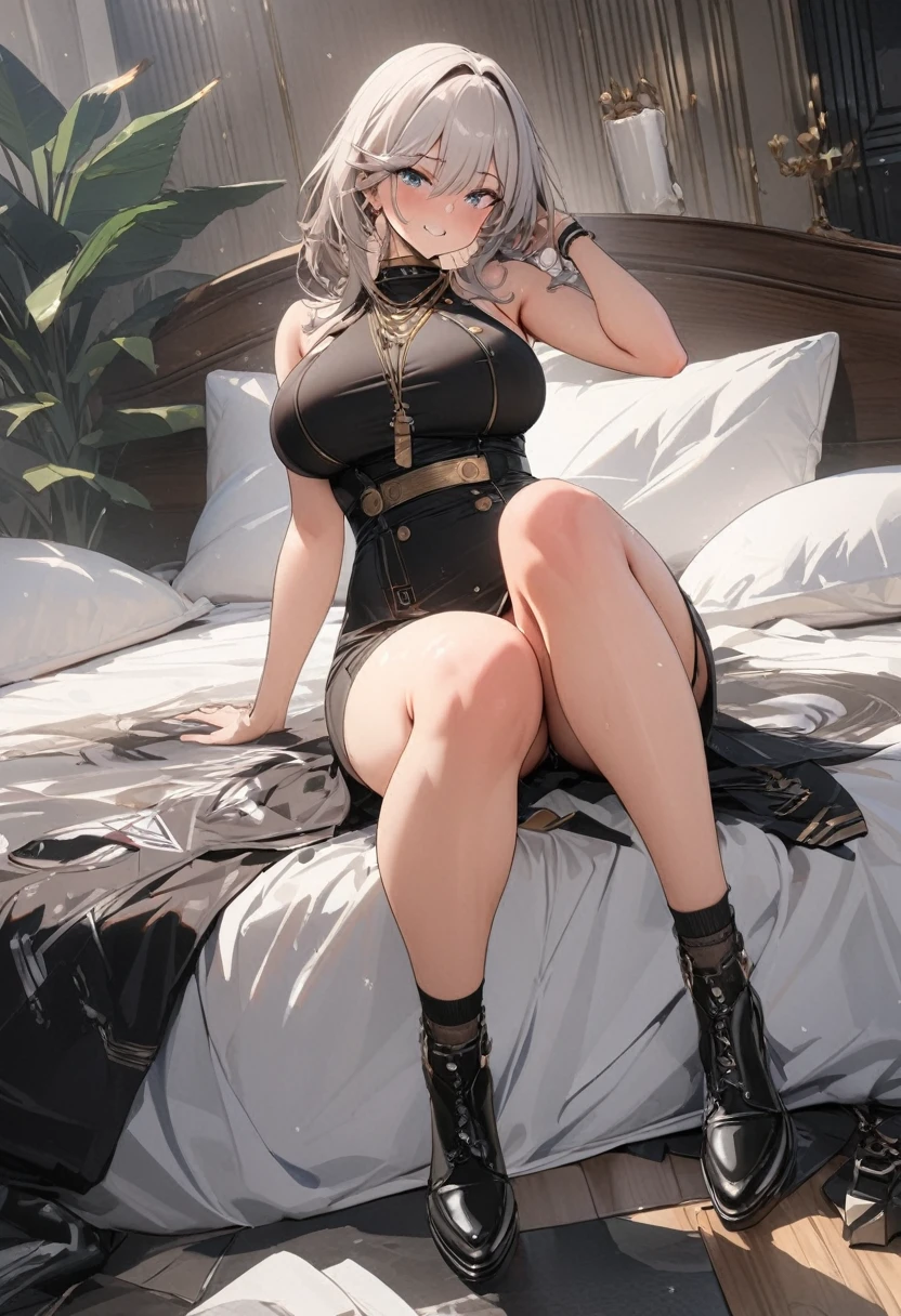 Very detailed, Highest quality, shape, 8K, Ultra-high resolution, Black Hair、Pixie Short、amount、((太い黒縁のGlasses)),  thin, cumin ,Straight hair、Short hair, Glasses , (((Sweat, vapor))), ((((blush, sexual excitement))))Turtleneck dress、skin、Stiletto Sandals、Beautiful legs, Dark bedroom、Full body painting、(((Detailed face)))、Delicate facial features、Detailed skin、Shiny skin、Detailed face、Delicate facial features、Detailed skin、Shiny skin、Beautiful Face、Perfect Face、巧でBeautiful Faceと目、Attractive face、Overlooking