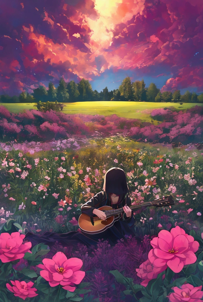 Guitar and Field of Flowers