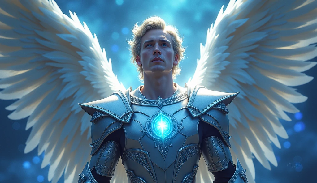 (Masterpiece)+, (Best Quality)+, (Complex Detail)+, showroom concept, lens flare, camera artifact, professional photographer, 4k, HDR, longitudinal symmetry, Draw a male angel in a heavenly environment. The angel must be entirely white, with white hair, white skin, white eyes, and white clothes. He must be strong and fat, Short Haired, Mohican. with beautiful and majestic wings. The angel should be in a stunning location, with heavenly landscapes in the background. The image should be realistic and similar to a photograph. (((dark-skinned)))