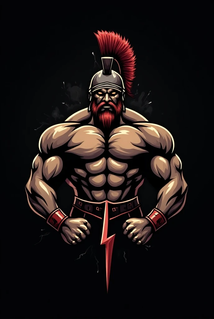 Make a logo of a Spartan who has tattoos on his neck and chest and who has. War cry the WAA