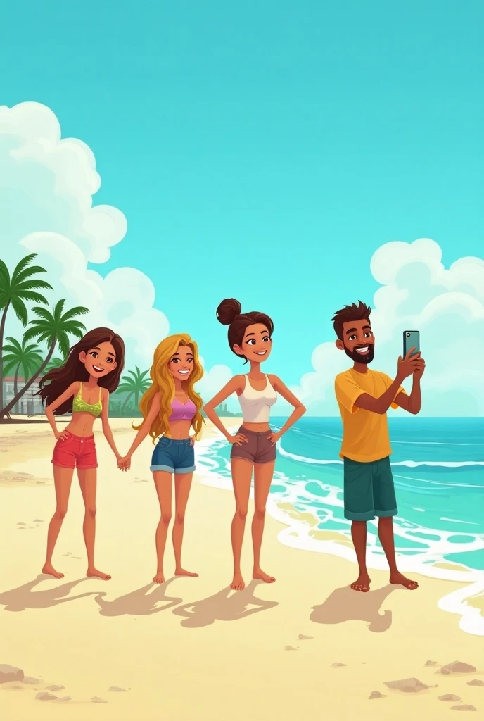 Cartoon drawing of a team get-together for beach fun trip canvas