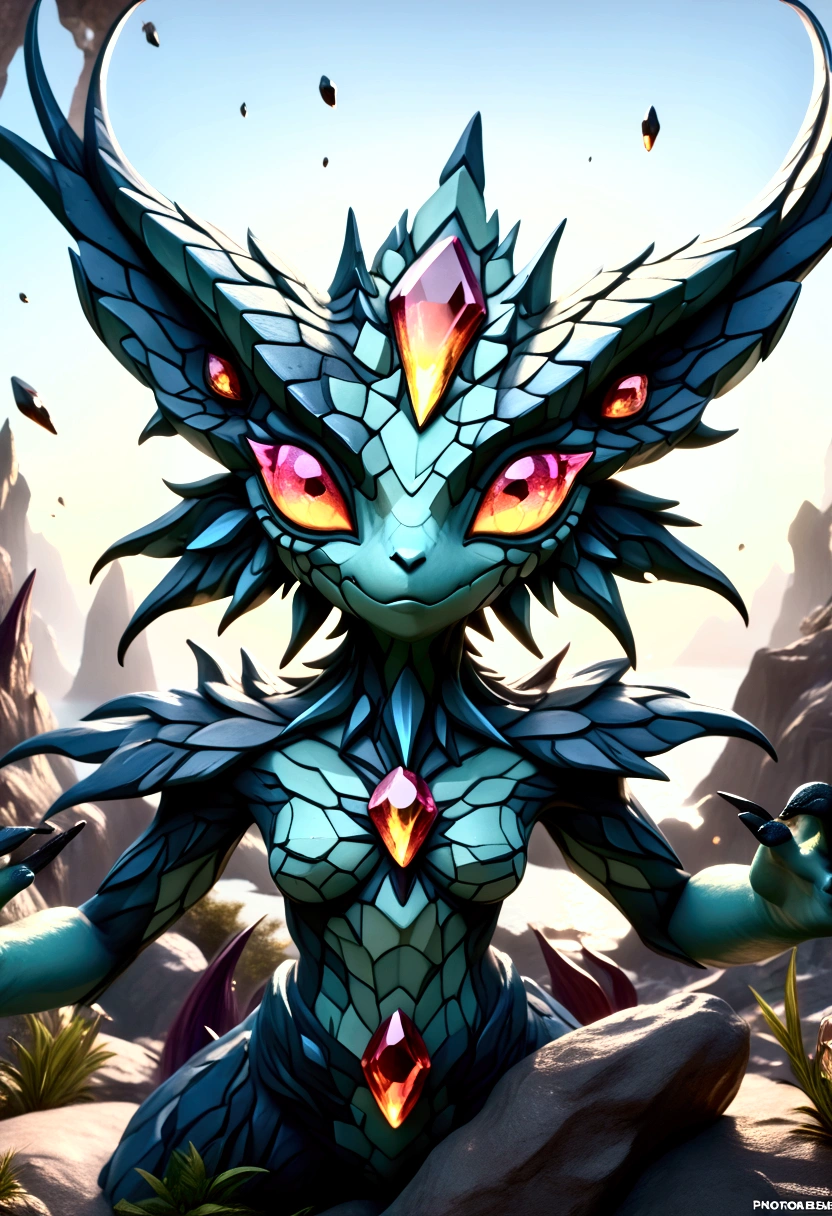 a cute crystal monster, highly detailed 8k, gorgeous bright colors, intricate crystalline structures, magical fantasy creature, glowing gem-like features, photorealistic, extremely high quality, hyper detailed, vivid colors, masterpiece, (best quality,4k,8k,highres,masterpiece:1.2),ultra-detailed,(realistic,photorealistic,photo-realistic:1.37),cinematic lighting,vibrant fantasy art