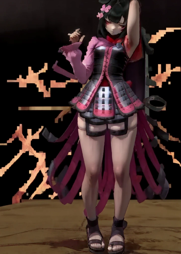 One lady,12year old,(() ,(((blushed face))), (()), ((octopus))((I'm opening my mouth)),((a miniskirt, bodysuit and short cloak))(Happy Ahe Face),Wet with sweat,(A dark-haired,),((Street,natta))((Clothes are torn))