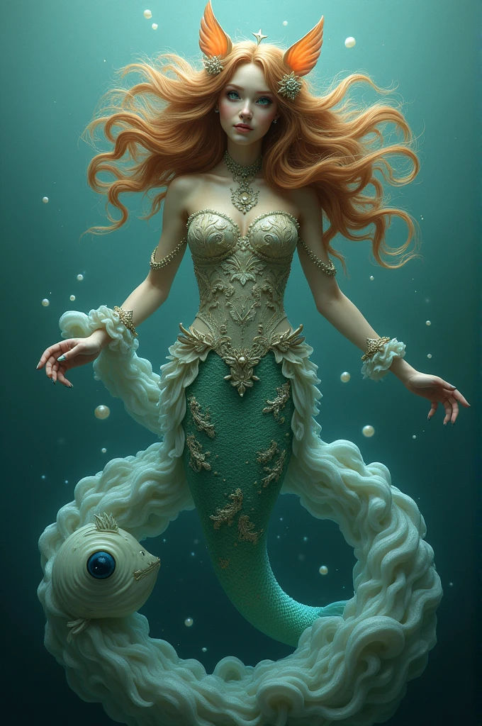 anime artwork adult mature woman, high quality, best quality, highres, high detail, from below,god rays, (( red flowing hair)), ((Cod crown)), <lora:Outfit_hud-SeaShellDress:0.65> s34sh3ll_1, glowing seaweed gown seashells . anime style, key visual, vibrant, studio anime, highly detailed