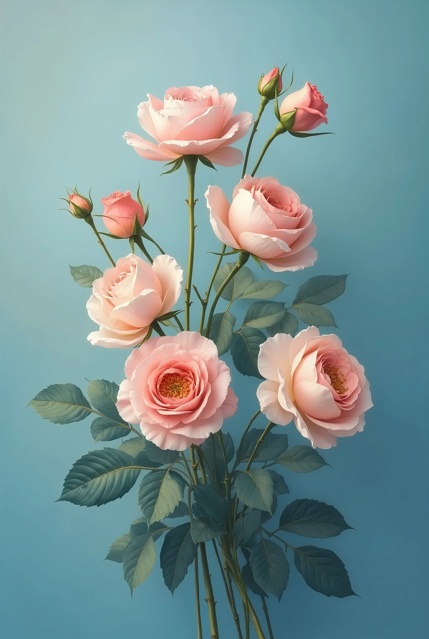 Styled Roses Vintage 1780 style roses on blue background - SeaArt AI