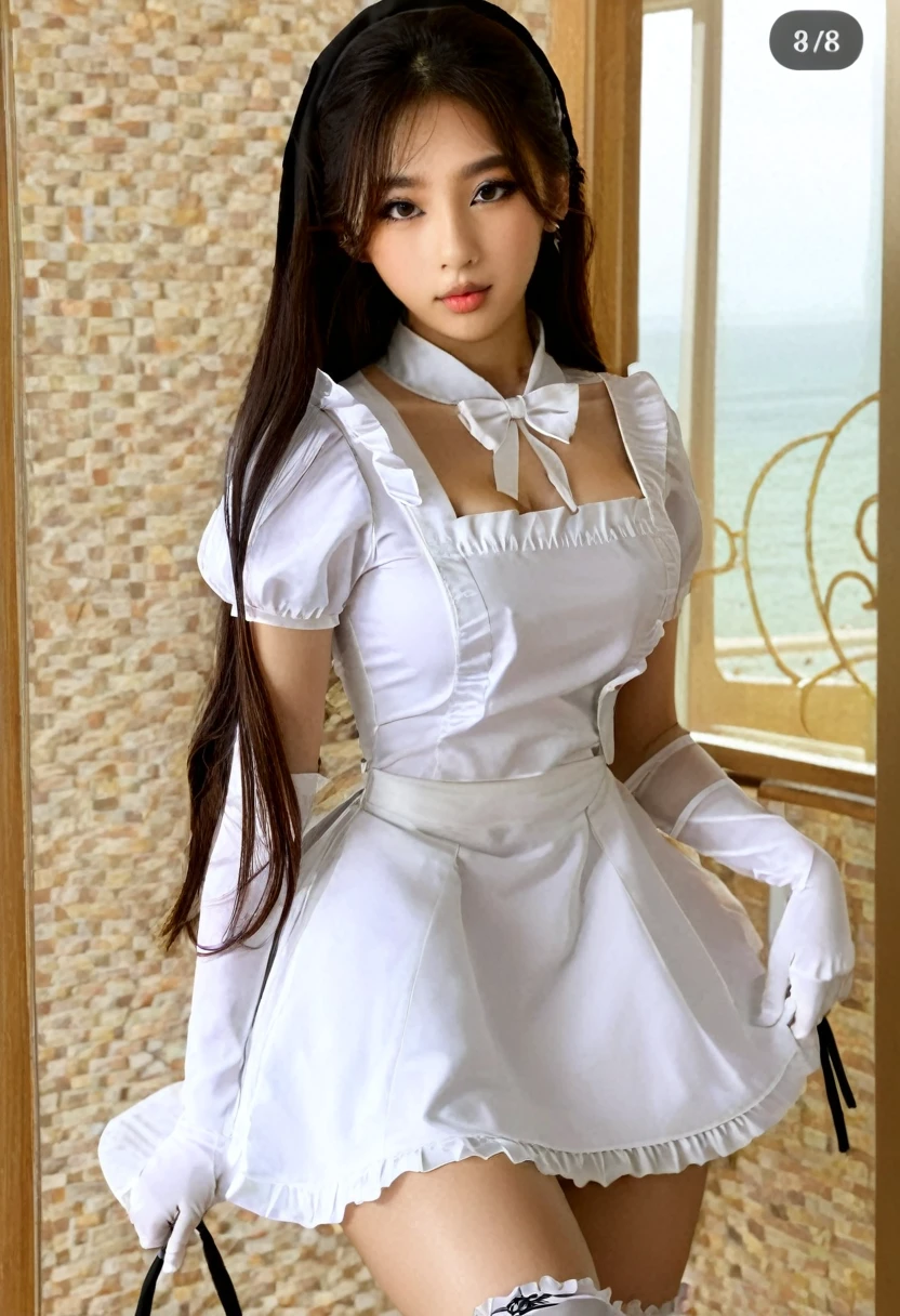 wildlife, (best high quality:1.5), work of art, (8k), extremely detailed masterpiece, (tall details:1.4), solo, ((HotLexi)), 1girl, ((Korean Ulzzang girl with 24 years old)), (maid uniform), (perfect model face:1.4), (body of a hot with the shape of a perfect hourglass),