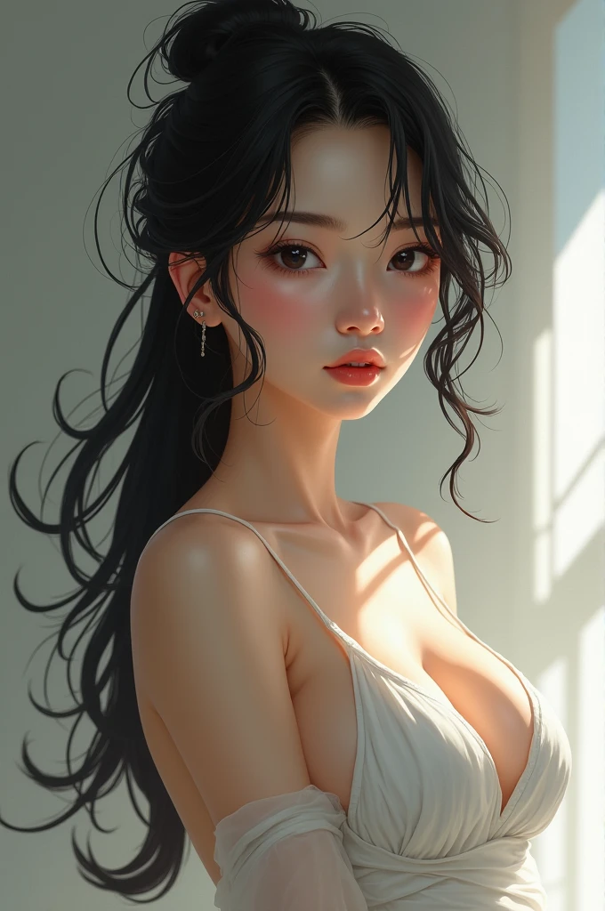 asian woman with long black hair who show her tits