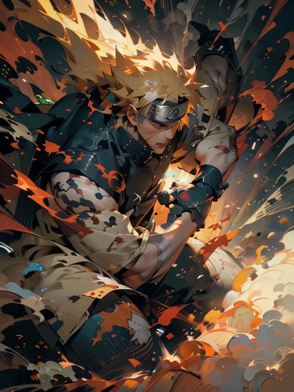 Year's on_oiled_Painting, Naruto Uzumaki，Epic battles，wrath
Cinematic effect ,Strong contrast,High level of detail,Best quality,Masterpiece, 4k, wallpaper