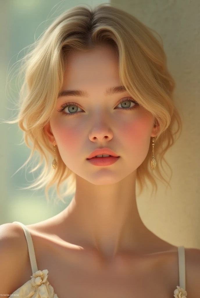  girl with short hair, blonde, Cla skin