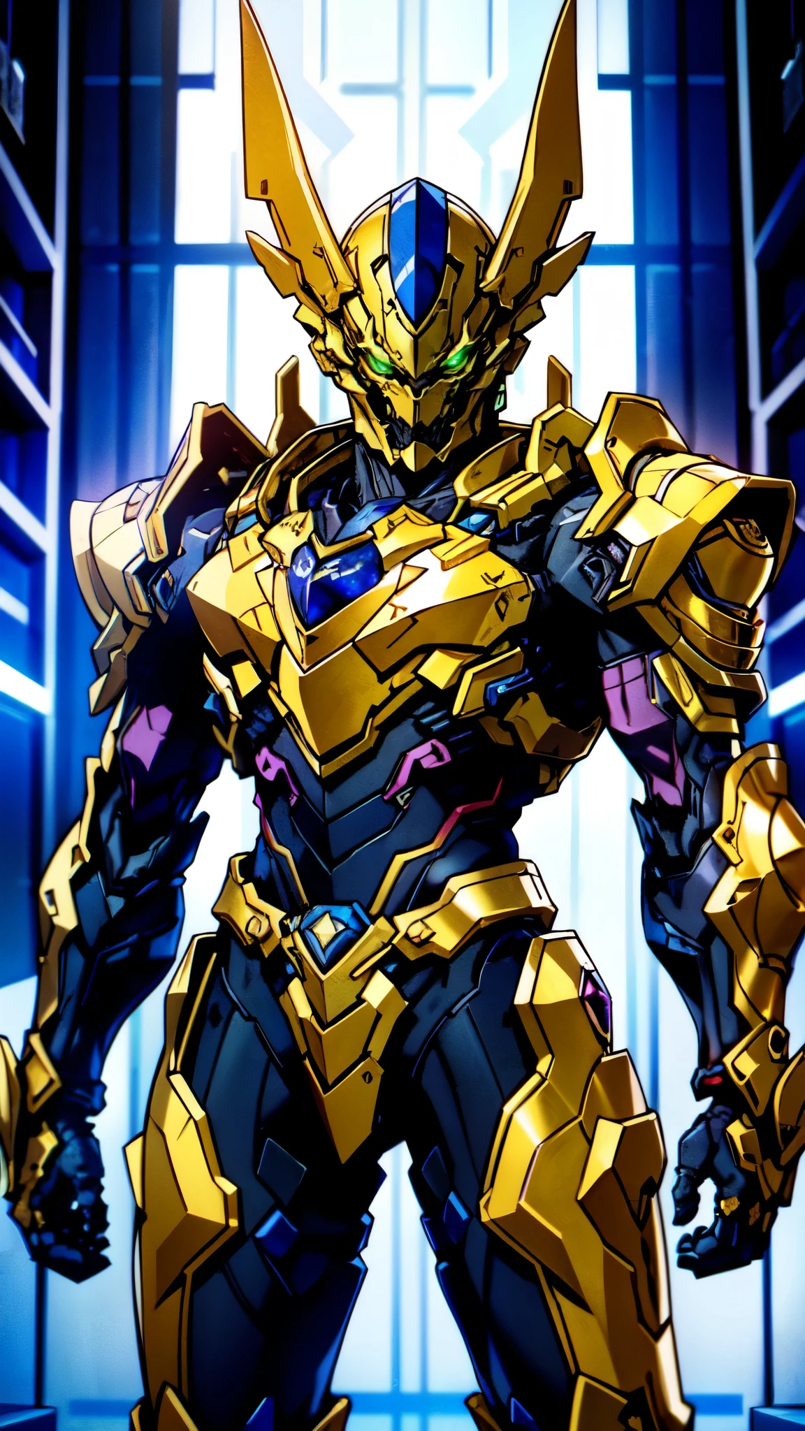 (masterpiece:1.5, best quality:1.5, extremely delicate:1.5), ((male:1.5)), a man wearing a full-face helmet, green eyes, fantasy-style high-tech biomimetic armored combat suit, (a composite layered chest armor), the design balances heavy with agility, fully enclosed shoulder guards, matching arm and leg guards, a belt of gemstone, (the color scheme is primarily White with Blue and Red accents, Organic Biotech, Concept Inspired by Skull, glowing eyes, armor glows, stand of a futuristic sci-fi city), this character embodies a finely crafted fantasy-style armored hero in anime style, exquisite and mature art style, metallic, high definition, highres, ultra-detailed, ultra-fine painting, professional, perfect body proportions, golden ratio, anatomically correct, symmetrical face, extremely detailed eyes and face, high quality eyes, creativity, RAW photo, UHD, 32k, Natural light, cinematic lighting, masterpiece-anatomy-perfect