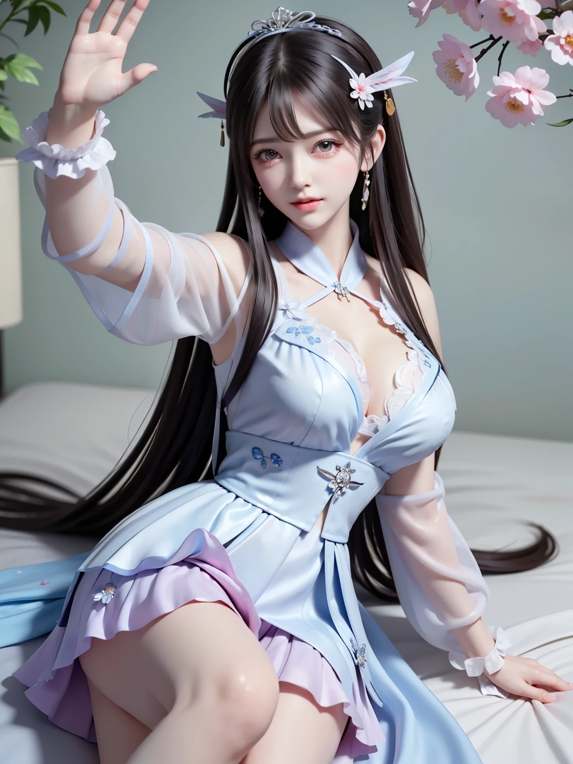 (8k, RAW photo:1.2), godees, cute l old detail face, masturbate, big breast wet water, sexy, short skirt lace, twin tail, CG Unity 8k Wallpaper, in student uniform school and very thin silk wet , open v chested petticoat , fishnet stockings, she lying on bed, vignette transparent fabric flower, purple and blue white,,(fluttered detailed color splashs), (illustration),(((1 girl))),(long hair),(rain:0.9), (Headdress:1.4),There is an ancient palace beside the girl,Hanfu  very thin silk wet , open v chested petticoat , fishnet stockings, she lying on bed, vignette transparent fabric flower, purple and blue white,,(Key Points),Color ink painting,(Splash of Color),Splash of Color,(((colorful))),(sketch:0.8) , Masterpiece, best quality, beautiful painted, highly detailed,(denoising:0.6),[splash ink],((ink refraction)), (beautiful detailed sky),moon,highly,detaild,(masterpiece, best quality, extremely detailed） CG Unity 8k Wallpaper，masterpiece，best quality，Ultra Detailed），（Lycoris）. hanfu open v   open V-chested clothes Thin silk lace dress , (huge ，cleavage),, white pink, blue ，best qualtiy，tmasterpiece，Ultra-high resolution，（Reality：1.4），RAW photogr，（True skin texture：1.3），（filmgrain：1.3），（Selfie angle），1个Giant Breast Girl，Beautiful eye and face details，tmasterpiece，Best quality at best，，The chest more exposed， detailed hair, bra pink , detail 8k, full body, lace petticoat,  very thin silk wet , open v chested petticoat , fishnet stockings, she lying on bed, vignette transparent fabric flower, purple and blue pink white,