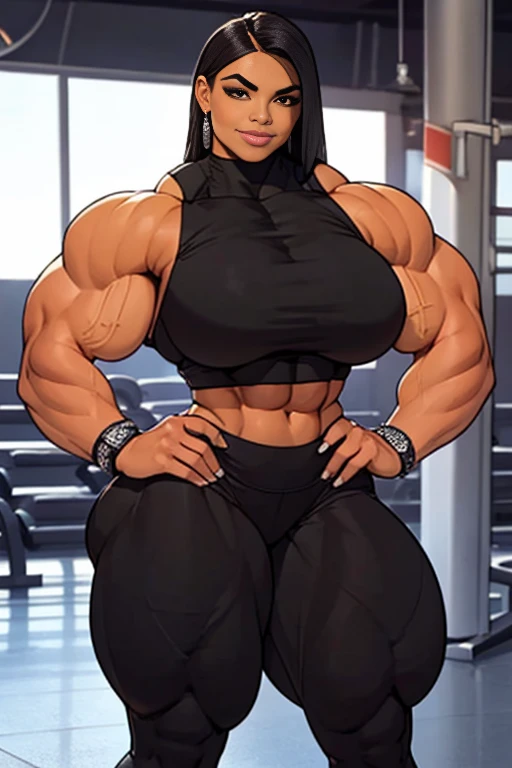 girl black hair yellow eyes pale skin, ((NSFW)), white translucent bikini, (((accurate anatomy))), ((wide hips)), (((Huge breasts))), ((long legs)), ((Female Bodybuilder)), ((((Muscular Legs)))), ((((Huge Muscles))))