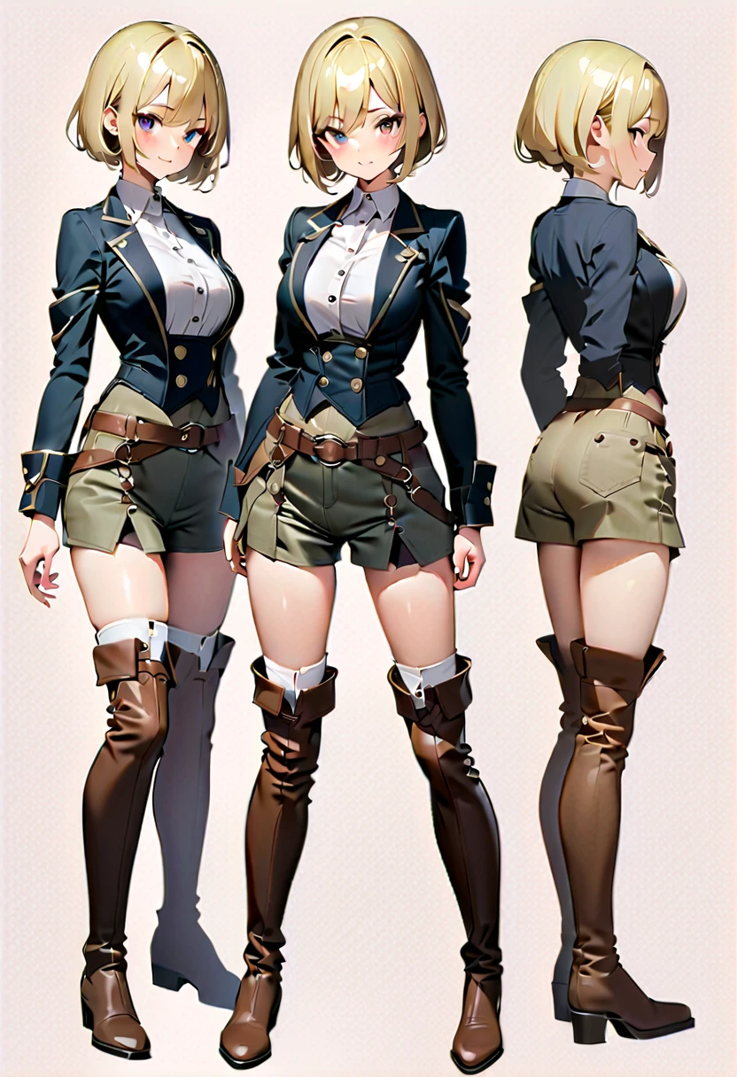 Best Quality、 OFFICIAL ART、masterpiece、 full body portrait 、つま先の textile shading 、 very detailed、Cowgirl、 blonde short hair、Chaps、 Superb Details 、High leg T-backレオタード、ハイレグレオタードCowgirlスーツ、{High leg T-back：1.5}、female 1 person、Age 25、Best Quality、 OFFICIAL ART、masterpiece、 textile shading 、 kampala、 very detailed、 colorful 、 Superb Details 、 Fantasy、ハイレグCowgirl、female 1 person、Age 25、ハイレグCowgirlスーツ、 full body portrait 、 Thigh High Boots、 ground level shot：1.9、 simple background、correct、 anatomically correct、Rear view、Three Views