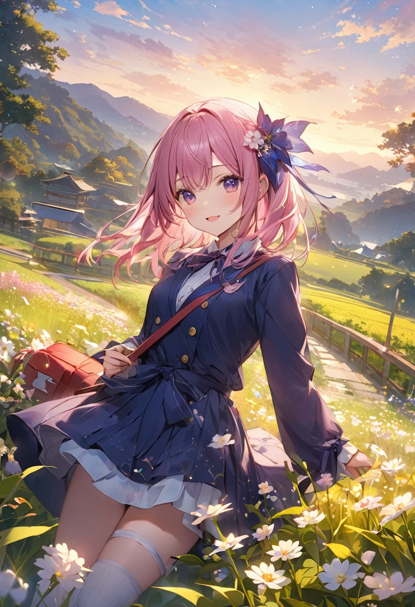 Marhd, Mards, 1girl, solo, skirt, gloves, earrings, jewelry, bangs, blue eyes, pink eyes, black gloves, long sleeves, blue skirt,  choker, fingerless gloves, white shirt, hair between eyes, short hair, single glove, pleated skirt, partially fingerless gloves, purple eyes, jacket, multicolored eyes,   <lora:Mar-t1-000003:0.7>, (masterpiece:1.6, best quality),  (finely detailed beautiful eyes: 1.2), ultra-detailed, illustration,beautiful detailed eyes, lying on grass, grass field