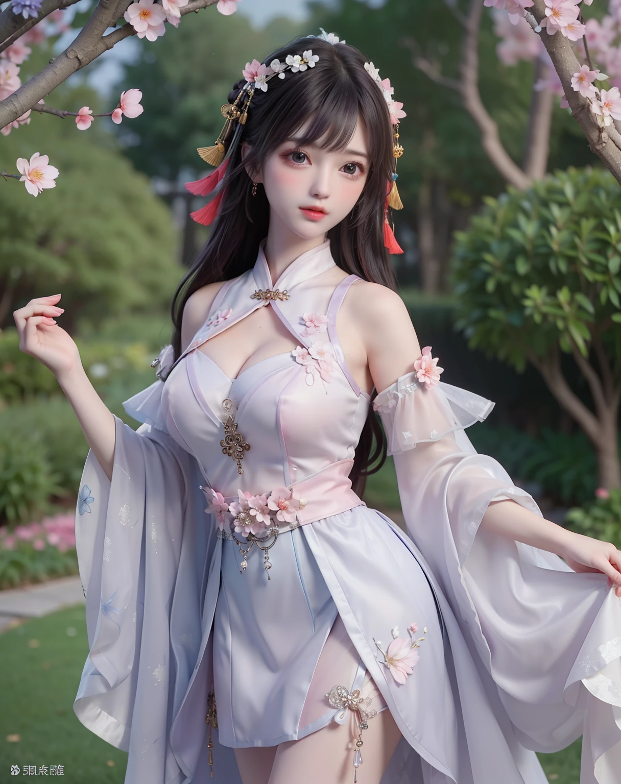 (8k, RAW photo:1.2), best quality, ultra high res,dramatic angle,(fluttered detailed color splashs), (illustration),(((1 girl))),(long hair),(rain:0.9), (Headdress:1.4),There is an ancient palace beside the girl,Hanfu,(Key Points),Color ink painting,(Splash of Color),Splash of Color,(((colorful))),(sketch:0.8) , Masterpiece, best quality, beautiful painted, highly detailed,(denoising:0.6),[splash ink],((ink refraction)), (beautiful detailed sky),moon,highly,detaild,(masterpiece, best quality, extremely detailed） CG Unity 8k Wallpaper，masterpiece，best quality，Ultra Detailed），（Lycoris）. hanfu open v open V-chested clothes Thin silk lace dress , (huge ，cleavage),, white pink and gren，best qualtiy，tmasterpiece，Ultra-high resolution，（Reality：1.4），RAW photogr，（True skin texture：1.3），（filmgrain：1.3），（Selfie angle），1个Giant Breast Girl，Beautiful eye and face details，tmasterpiece，Best quality at best，，The chest more exposed， detailed hair, bra purple and green , detail 8k, upper body, ignette transparent fabric flower, purple and blue pink white, ignette transparent  short skirt