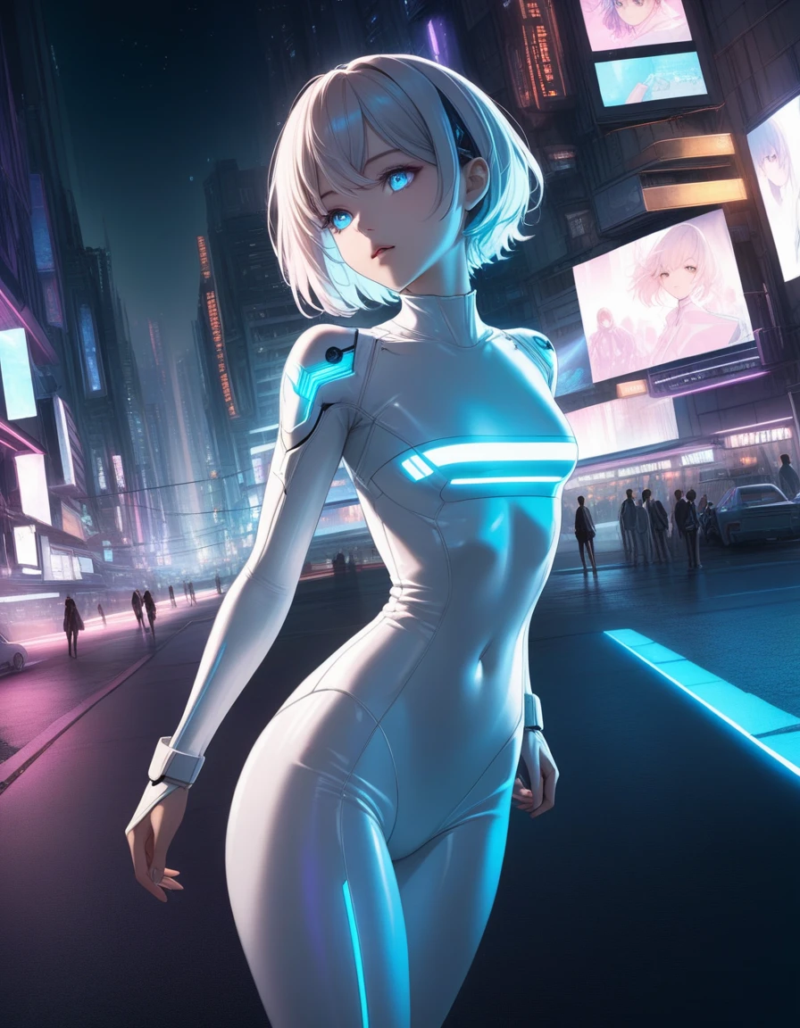 [by Artgerm and WLOP and Ilya Kuvshinov and RHADS and Loish and Rossdraws] beautiful young woman in tight clothes, rusian short white hair