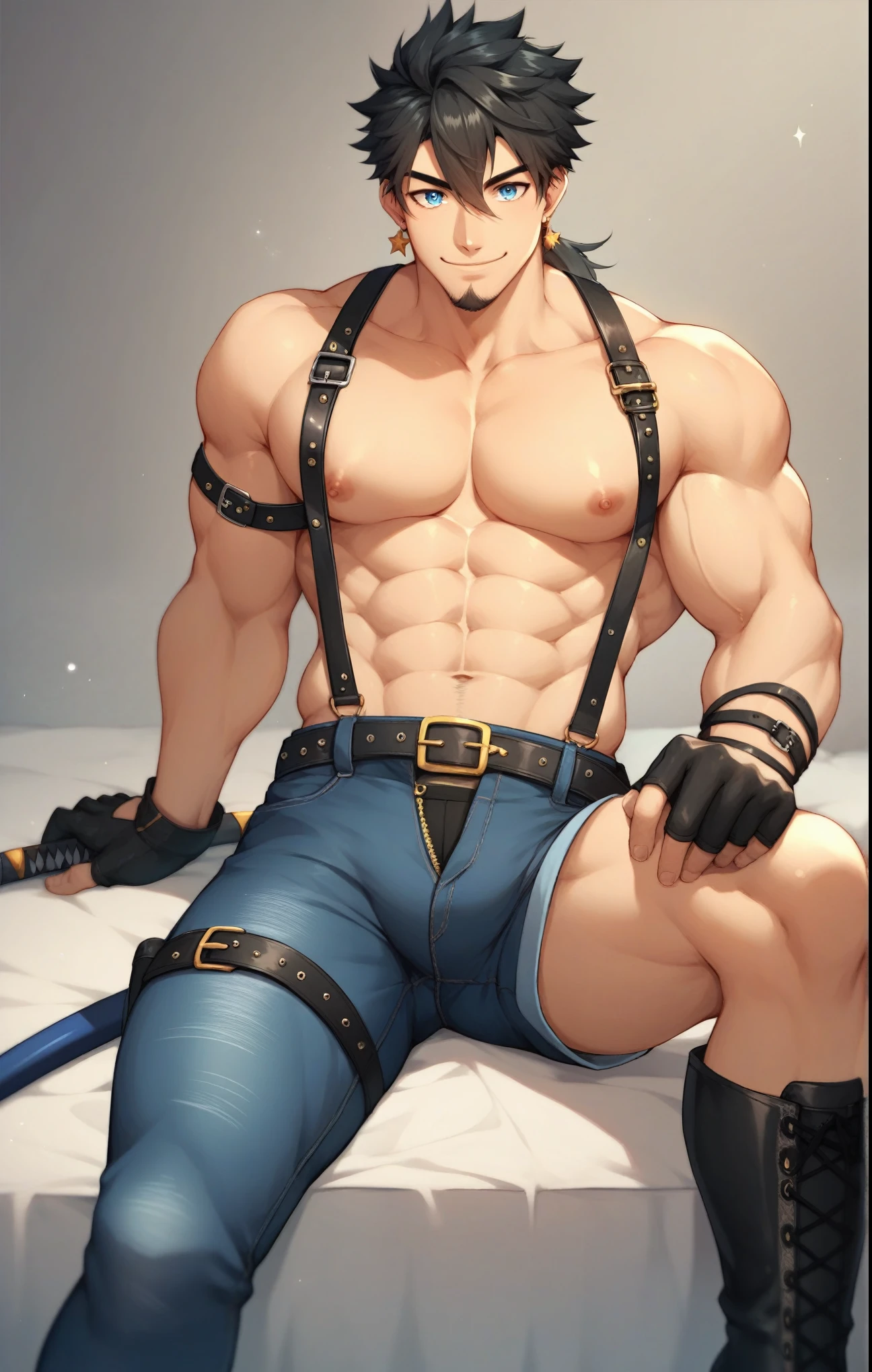 (A corner of the photo from bottom to top) (Highest quality images) Lion Man ,real, young, , Wearing shorts, Crotch protrusion, Anime Character, sit on the floor, Legs open, male face, bonito rosto young, Undercut Hair, Huge chest muscles, 大腿muscular, Biceps tendon, Huge body, Toned body due to intense training, muscular, 8-pack clear ABS, 3 meters high, Topless, , Glowing skin, Dihan.com, Hands on thighs, barefoot, No beard