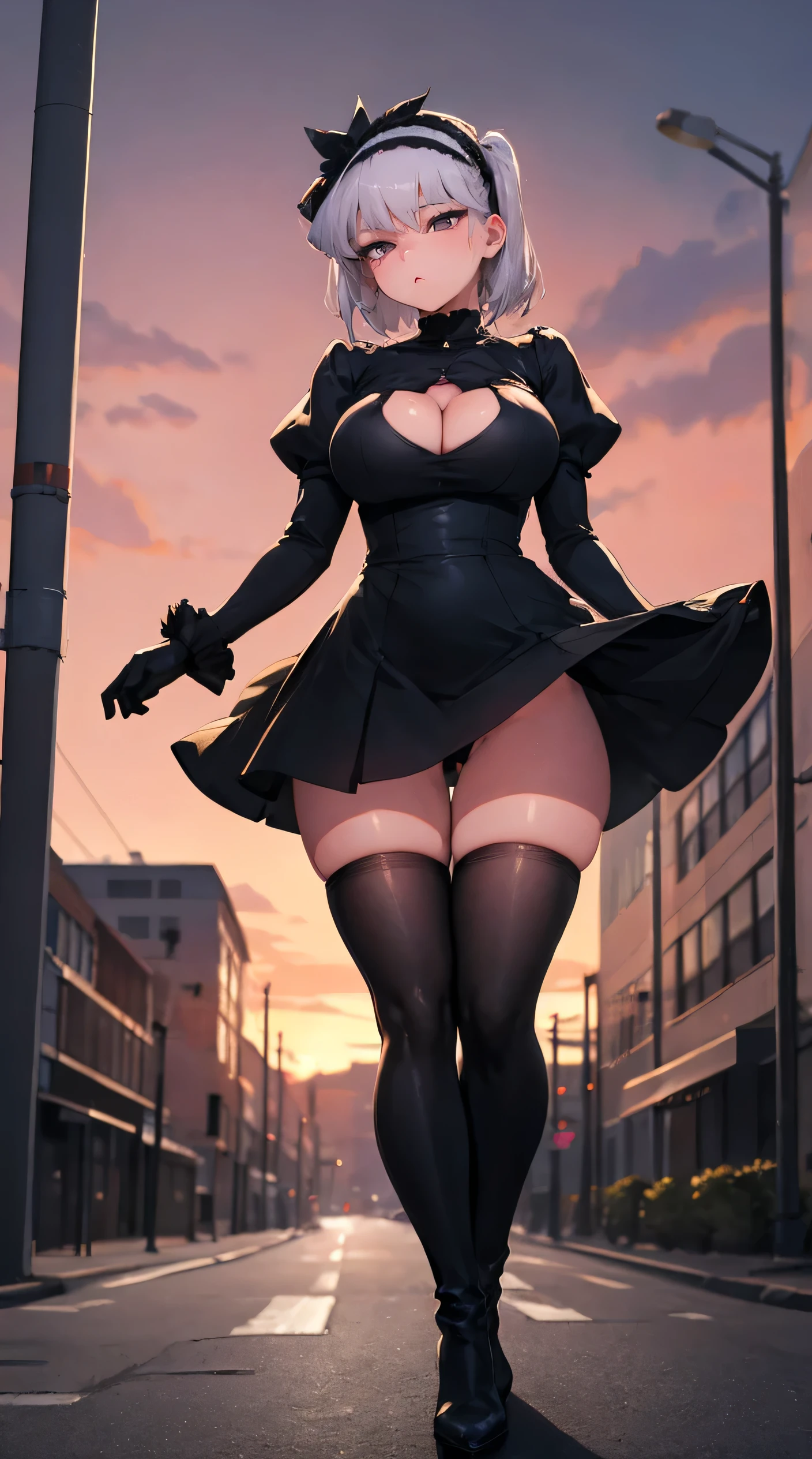 Hyperrealistic version of a woman giant. A giant woman in a bikini lying on top of a cyberpunk city, Little guys running around the giant girl, Standing on her hand, cgsociety 9, 2. 5 d cgi fantasy art, engine rendering unreal + a goddess, full body cgsociety, artgerm ; Hyper realistic 3d content, giant art, super detailed 3d matte paintings, super detailed 3d matte paintings, realistic fantasy art, realistic 3 d anime style. Beautiful girl. Big thighs."The little people stood on the top of a high-rise building waving to the girl".Wear short skirts.
