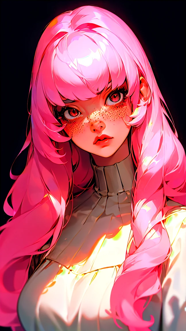there is a naked woman sitting in a chair, smooth pink skin, pink hair, pastel pink skin tone, seductively looking in front, pink girl, pale fair skin!!, pink pastel, soft outlines