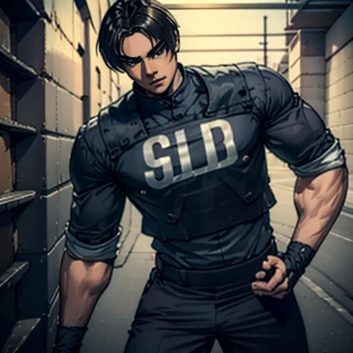 (   CG in detail), (  Best Quality ), (   CG in detail), (  Best Quality ), (kyokusanag), (Overall view) SWAT Clothing,  beautiful and charming young man,    tight muscles 