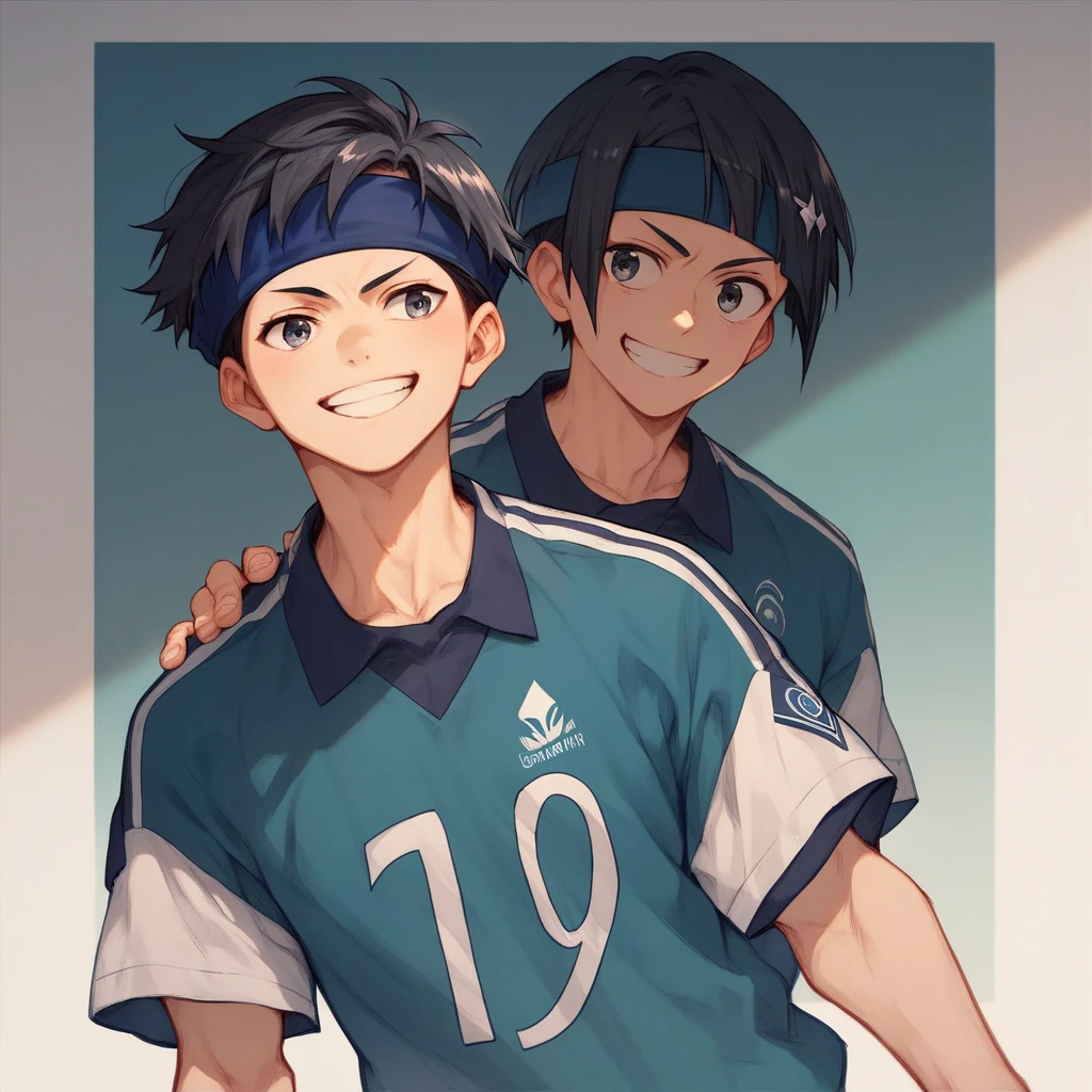 Nanase Nijiro, black hair, blue headband, soccer player, perfect body, smiling